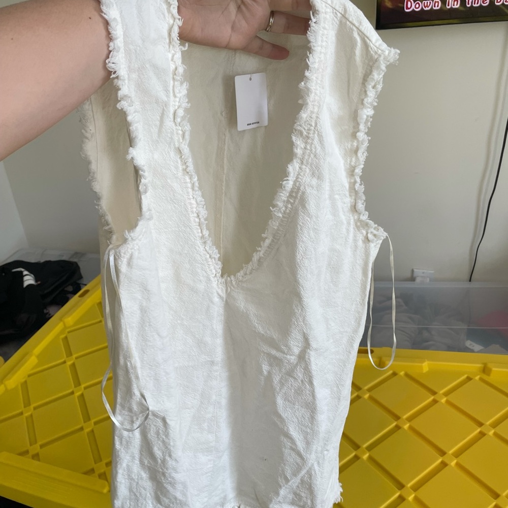 White distressed v neck